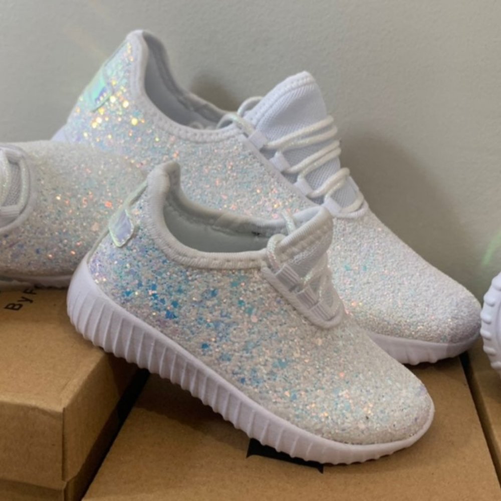 White Glitter Sneakers Tennishoes Toddler Girls